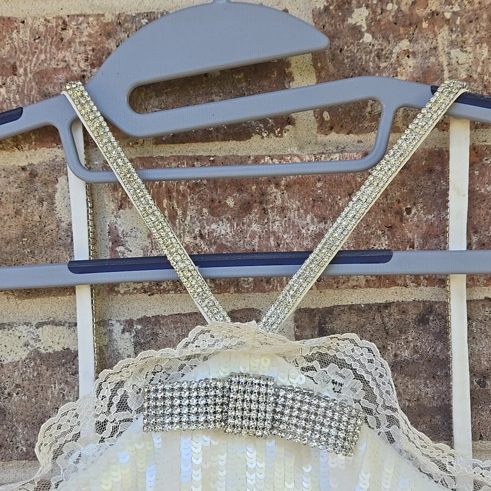 Self-Portrait Sequin Halter Mini Dress Size 8 Nwt - Picture 7 of 12